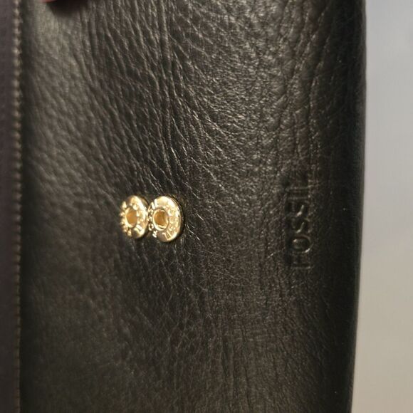 Fossil Black Leather Crossbody Bag Small Credit Card Travel Woven - Picture 7 of 7